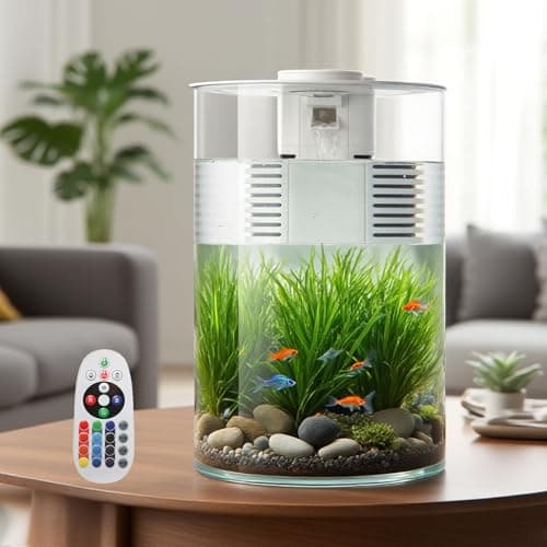 Image of YISITONG Fish Tank, 3 Gallon Aquarium Starter Kit with Filter and LED Lighting (17 Color Choices), 360 View Aquarium for Small Fish Quiet Desktop Aquarium for Home, Office Best Gifts