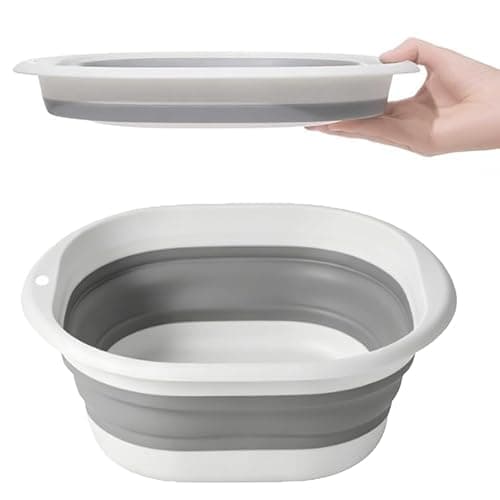 Image of 5L Collapsible Washing Up Bowl - Folding Hand Wash Basin, Plastic Washing Up Bowl, Retractable Water Storage Basin, Portable Food Storage Camping Bowls, Multipurpose Outdoor Travel Basins (M Grey)