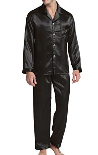 Image of Men’s Sleepwear Satin Pyjama Set Nightwear Loungewear (Black, Large)