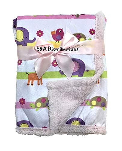 Image of Baby Boys/Girls Jungle Animal Design Supersoft Microfleece Wrap Blanket (75cm x 100cm) (White/Pink)