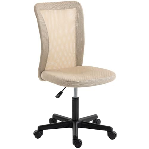Image of Vinsetto Ergonomic Office Chair, Armless Swivel Computer Desk Chair with Mesh Back, Padded Seat, Adjustable Height and Rolling Wheels, Space Saving for Home Work Study, Beige