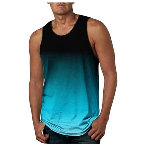 Image of Men's Vests Sleeveless Round Neck Rolled Up Casual Tank Top Loose Tank Top Lightweight Muscle Gym Summer Workout T-Shirt Lounge Crew Neck T-Shirt Classic Fit Tees Tops Workwear Men (A1 Mint Green,L)