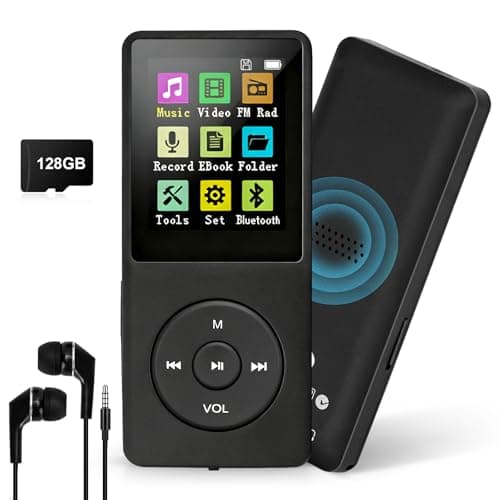 Image of 128GB MP3 Player with Bluetooth 5.0, COVVY Portable Digital Music Player with Built-in HD Speaker, FM Radio, E-Book Function, Earphones Included (Black)
