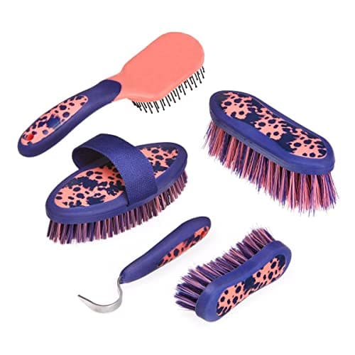 Image of Cottage Craft Horse Grooming Kit 5 Pieces Equestrian Brushes Set Dandy Face Tail Body Brush Hoof Pick Collection | Navy Blue