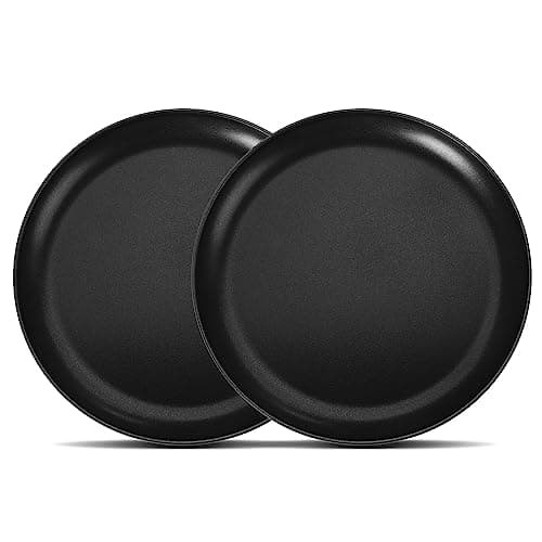 Image of HaWare Pizza Tray, 12 inch Stainless Steel Non-Stick Round Baking Tray Set of 2, Pizza Oven Sheet Pan for Baking/Serving, Less-Stick, Non Toxic & Healthy, Rust Resistant (30cm, Black)