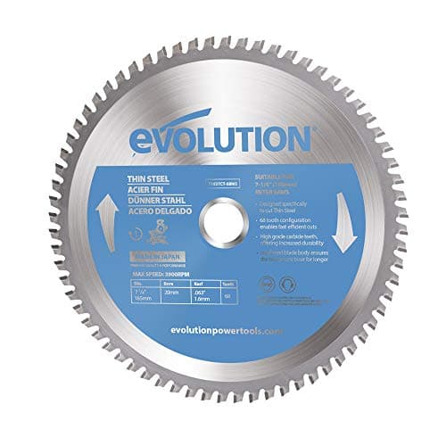 Image of Evolution (T185TCT-68MS) - 185 mm Mitre Saw Blade (AKA TCT Saw Blade) For Cutting Thin Steel - Carbide Tipped Metal Saw Blade Produces Virtually No Heat, Burrs or Sparks