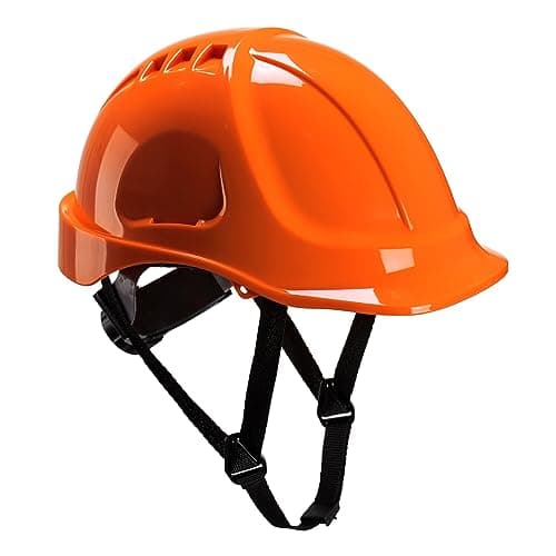 Image of Portwest PS54 Endurance Plus Safety Hard Hat Head Protection ABS Shell EN 397 and EN 50365 Certified 6 Point Suspension Wheel Ratchet Adjustment 4-Point Chin Strap, Orange, One Size