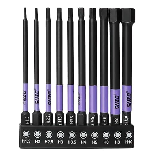 Image of 10-Piece Allen Key Drill Bit Set, Long Hex Bit Set with Magnetic Tips, 100mm H1.5-H10 Metric Sizes, S2 Steel Construction Long Screwdriver Bits, Hex Shank for Drills and Drivers in Industrial or Home