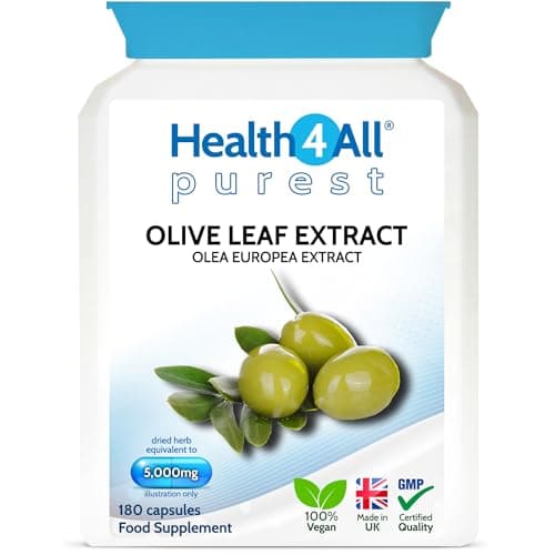 Image of Health4All Olive Leaf Extract - 100mg Oleuropein Per Capsule | 180 Vegan Capsules (6 Month Supply) 20% Standardised 10:1 Extract from Wild European Leaves | No Additives | Immune & Heart Support