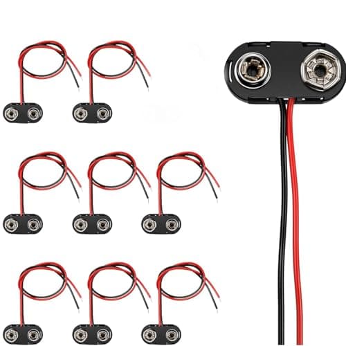 Image of 8 Pcs 9V Battery Snap Connector, 9v Holder, Plastic Battery Snap T-type Cable Lead, 15 cm Flying Leads PP3 Connector Buckle Plastic Housing, Black Red Cable Connection