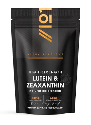 Image of Lutein & Zeaxanthin with BioPerine® – 40mg Lutein 2.5mg Zeaxanthin – 90 Vegan Capsules – Natural Carotenoids from Marigold Extract – Resealable and Recyclable Pouch by Alpha01