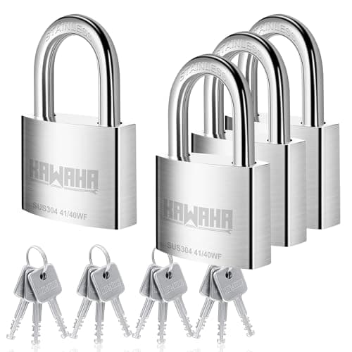 Image of KAWAHA 41/40-4PS High Security Stainless Steel Padlock with Stainless Steel Key for Indoor and Outdoor Use (Robust, Rust-Free) (40mm, Keyed Alike, 4 Pack)