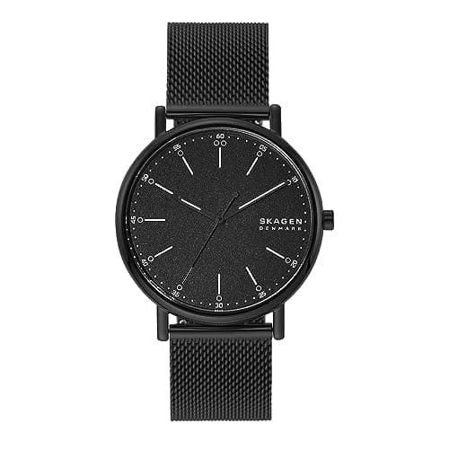 Image of Skagen Watch for Men Signatur, Three Hand Movement, 40 mm Midnight Stainless Steel Case with a Stainless Steel Mesh Strap, SKW6579