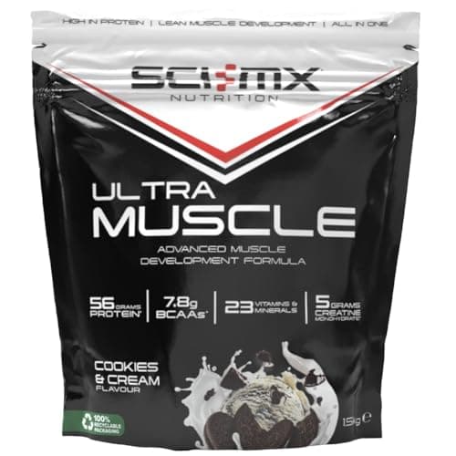 Image of SCI-MX Ultra Muscle - Protein Powder for Muscle Development + 23 Vitamins & Minerals - Cookies & Cream • 56g Protein + 5g Creatine + 7.8g BCAAs per Serving • 1.5kg