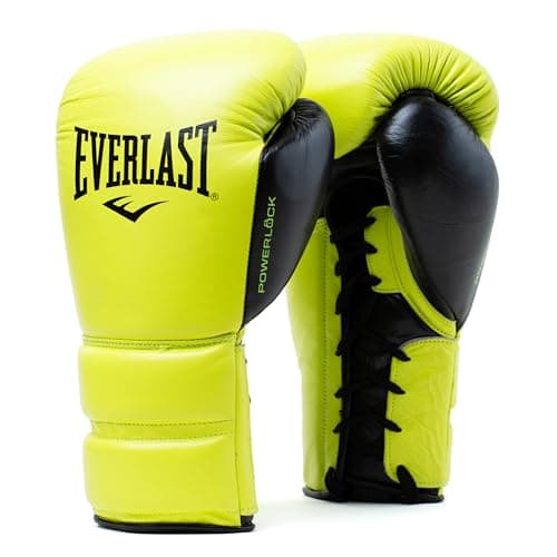 Image of Everlast Powerlock 2 Pro Laced 12oz, Neon Yellow Boxing Gloves for Bags, Mitt Work & Sparring, Turnback Wrist Support, Five Layered Foam Inner and Laced Track System - Authentic Everlast Gear