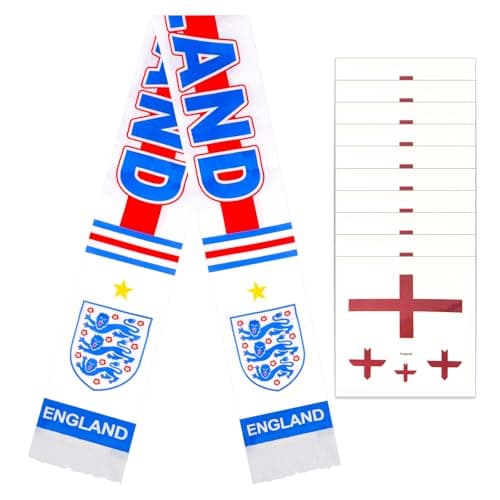 Image of HUNGBAN World Cup 2026 Soccer National Team Soccer Scarves with 10pcs Temporary Tattoos – Double-Sided Logo Print, Top 32 Teams Supporters’ Gear (England)