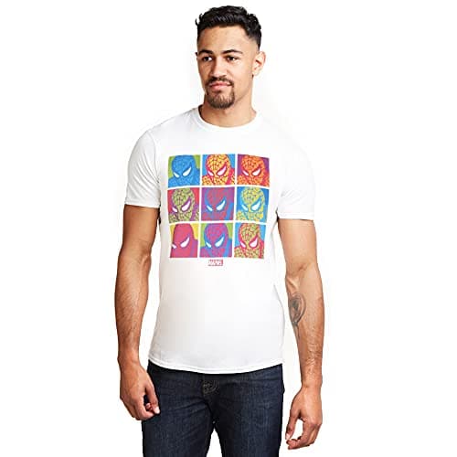 Image of Marvel Men's POP Art Spidey - Mens T Shirt - White - XXL Regular Fit Crew Neck Short Sleeve T - Shirt, White (White WHT), XX-Large (Manufacturer Size:XX-Large)