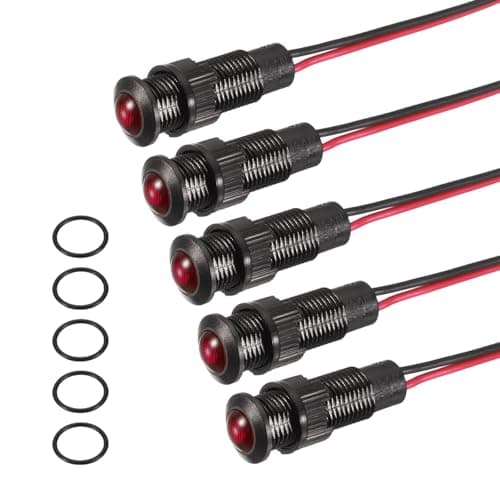 Image of PATIKIL 5Pcs 8mm(5/16") Indicator Light,12V-24V AC/DC LED Plastic Shell Signal Lamp Waterproof IP67 Round Head Signal Lights with 150mm(5.9") Cable for Boat Car,Red