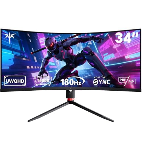 Image of KTC 34 Inch Curved Ultrawide Monitor, UWQHD (3440 x 1440) 180Hz Gaming Monitor, Adaptive Sync, 21:9 VA Panel 1500R, 1ms MPRT, HDR10, 2 x DP 1.4 (180Hz), 2 x HDMI 2.0(100Hz), H34S18S