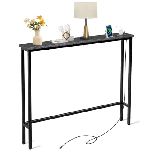 Image of Karl home Console Table with Power Outlets, Slim Hallway Tables Ideal for Narrow Spaces, Easy to Install Modern Home Decor, Stylish Small Space for Your Living Room or Sofa Area (Ink Black)