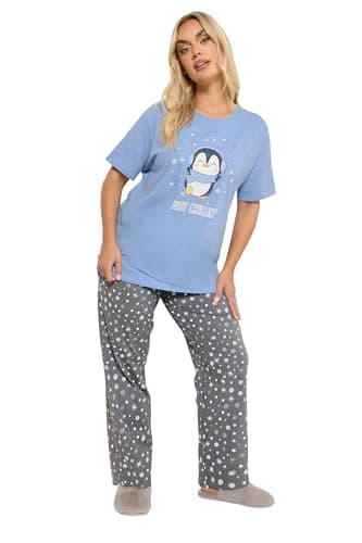 Image of Yours Curve 'Just Chillin' Wide Leg Pyjama Set - Women's - Plus Size Curve Blue