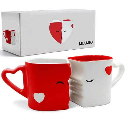 Image of MIAMIO - Coffee Mugs/Kissing Mugs Bridal Pair Gift Set for Weddings/Birthday/Anniversary with Gift Box (Red)