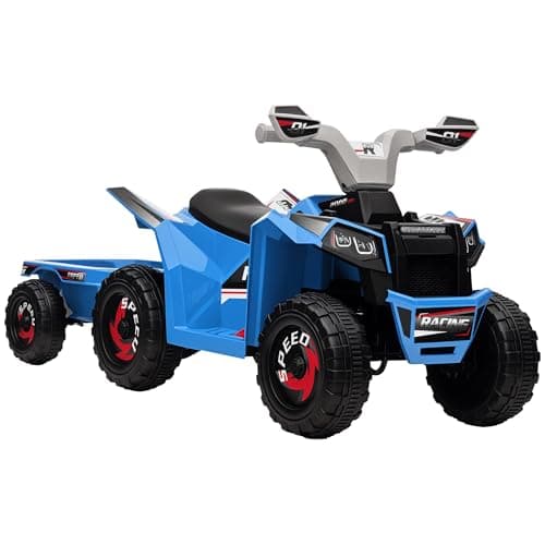 Image of HOMCOM Electric Quad Bike, 6V Kids Ride On All-Terrain with Back Trailer for Ages 18-36 Months - Blue