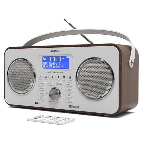 Image of DAB/DAB+ & FM Portable Digital Radio | Bluetooth | Remote Control | Rechargeable Battery | Dual Alarms & Sleep Timer | Perfect for Home, Office or Outdoors | AZATOM Multiplex D20 (Walnut)