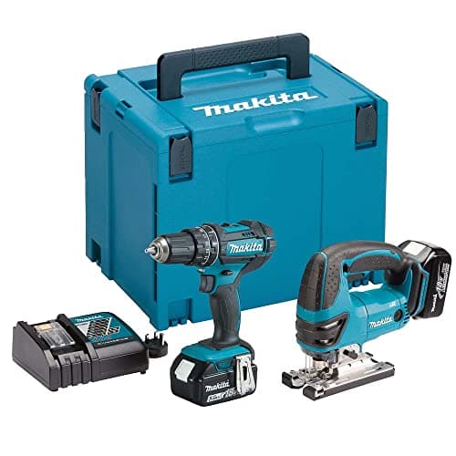 Image of Makita DLX2134TJ 18V Li-ion LXT 2 Piece Combo Kit Comprising DHP482Z and DJV180Z Complete with 2 x 5.0 Ah Batteries and Charger Supplied in a Makpac Case