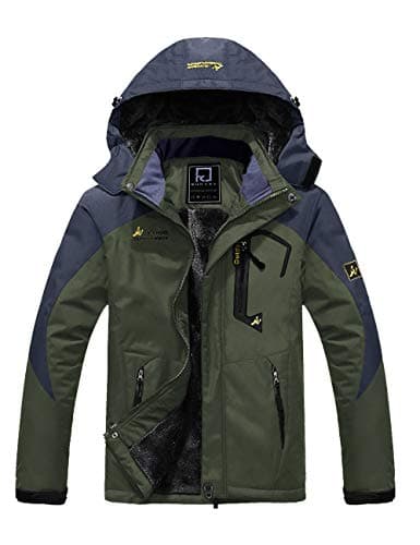Image of R RUNVEL Waterproof Fleece Jackets Mens Winter Coat Outdoor Warm Rain Jacket for Hiking Ski Camping Walking Mountain Work Snow Green UK XXL