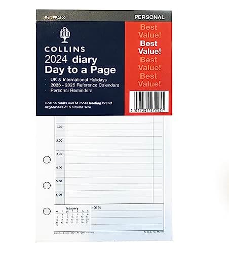 Image of Collins 2024 Dayplanner Organiser Diary Organiser Refill Pad - Personal - Day a Page with Appointments - 2024 Daily Planner Refill