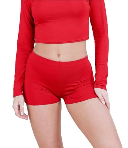 Image of janisramone® Chic Mini Shorts for Women UK, Stretchable Hot Pants for Club, Dance, Gym & Cycling Running Shorts Womens Perfect for Summer Fashion Fitted Athletic Style Red