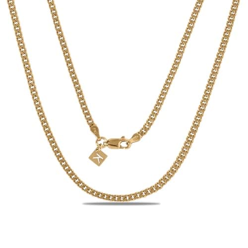 Image of KEZEF Miami 18K Gold Plated 3mm Cuban Curb Chain | 925 Sterling Silver Necklace for Men & Women | 20 Inches - 50 cm | Available in Gold & Silver