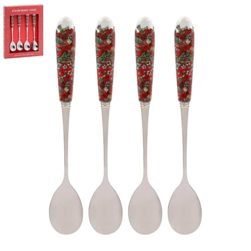 Image of Spoons with Ceramic Handles | Strawberry Thief Design | Set of 4
