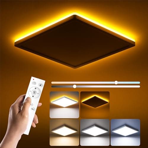 Image of BLNAN LED Ceiling Lights for Bedroom, 24W 2400LM Dimmable Ceiling Light with Remote Control, 2000K Night Light, 3000K-6500K Square Flush Ceiling Lamp for Living Room,Bedroom, Kitchen, White 30CM