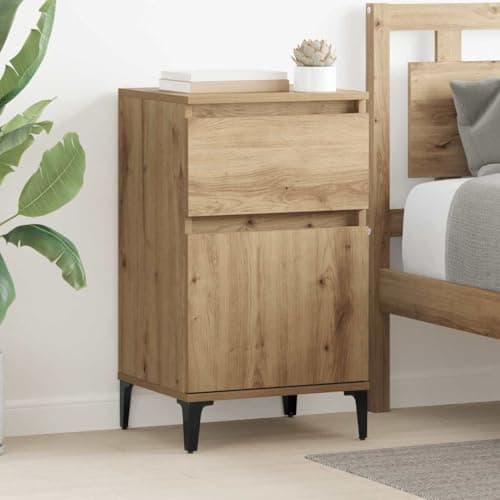 Image of SooIarix Bedside Tables Set of 2 Artisan Oak, 40 x 35 x 39 cm, with Drawer, Wood Material, Industrial Style, Small Side Tables for Bedroom, Living Room