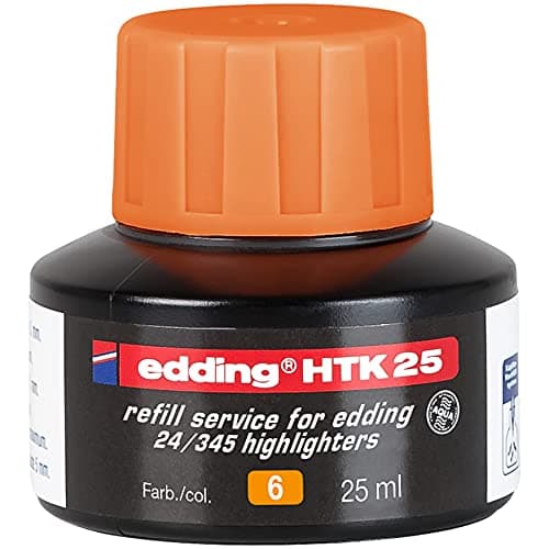Image of edding HTK 25 Refill Ink - Orange - 25 ml - with Capillary System, Ideal for Clean and uncomplicated refilling of edding highlighters e-345 and e-24