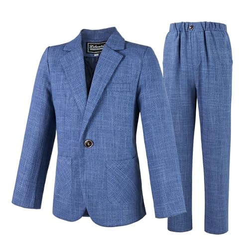 Image of LOLANTA Kids Tweed Check Suit, 2-Piece Boys Wedding Party Outfits Jacket and Trousers, Prom Occasionwear, Light Blue, 9-10 Years, 150