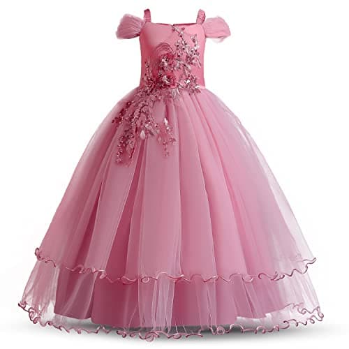 Image of TTYAOVO Girls Pageant Ball Gowns Kids Chiffon Embroidered Wedding Party Dress Size(170) 13-14 Years 431 Pink