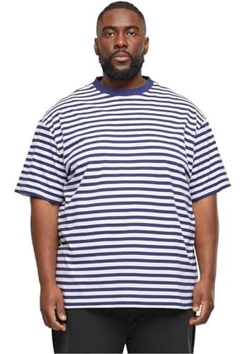 Image of Urban Classics Men's Regular Stripe tee T-Shirt, White/Dark Blue, XXL
