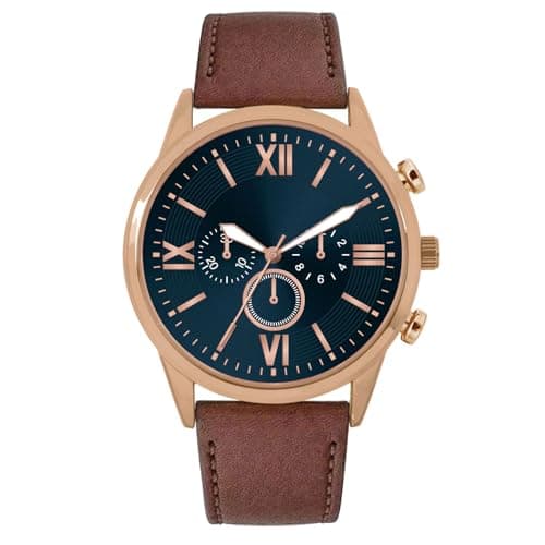 Image of NUOVO Men's Wristwatch Rose Gold Case with Blue Dial Brown Leather Strap Roman Numerals Simple Business Waterproof Men's Watch Analog Quartz Men's Watch