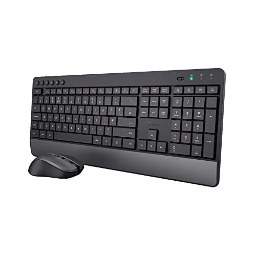 Image of Trust Trezo Wireless Keyboard and Mouse Set, QWERTY UK Layout, Sustainable Design, Silent Computer Combo, 48 Months Battery Life, 2.4 GHz, Spill Resistant, Home Office, Work, PC, Black