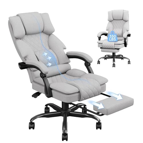 Image of PZDO Desk Chair, Ergonomic Office Chair for Home, Fabric Computer Chairs with Footrest & Wide Seat, Big Tall Executive Chair for Adults, Adjustable Height Recliner, Heavy Duty, 350LBS, Light Grey