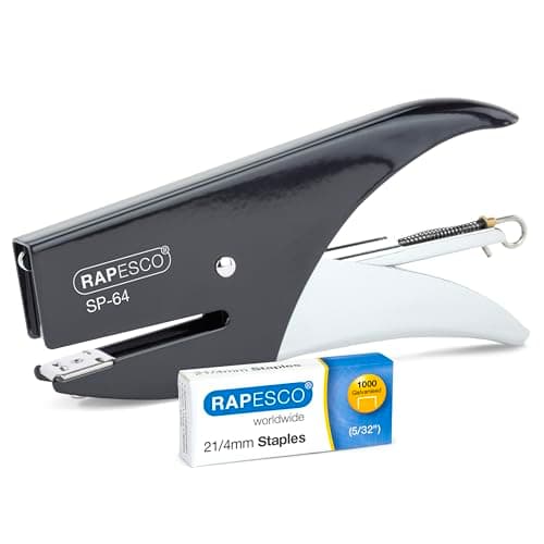 Image of Rapesco 1267 SP-64 Stapling Plier and 1000 Type 21/4mm Staples, 12 Sheet Capacity, Black