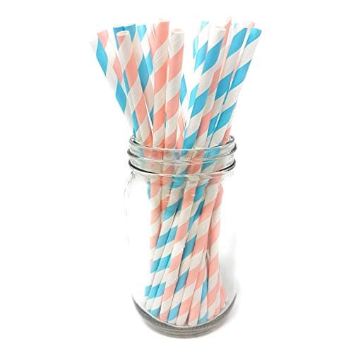 Image of Picture Perfect Party Premium Paper Straws [Pack of 25 Drinking Straws] (Pastel Pink/Blue Stripes Mixed)