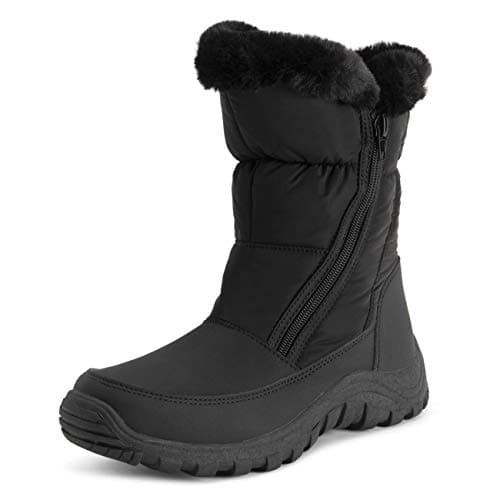 Image of Polar Womens Memory Foam Twin Zip Opening Pull On Nylon Waterproof Thick Faux Fur Lined Winter Rain Snow Boots - Black - UK8/EU41 - YC0663
