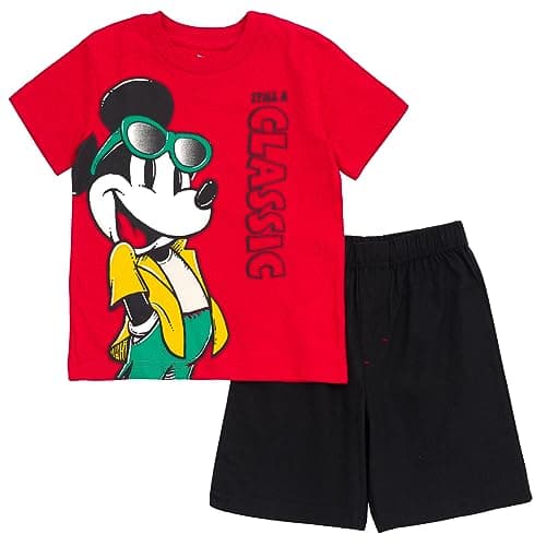 Image of Disney Mickey Mouse T-Shirt and Shorts Outfit Set for Toddlers to Toddlers, red/black, 24 Months