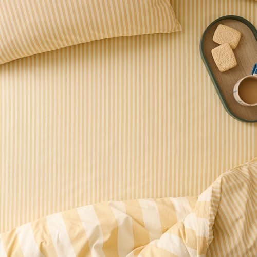 Image of furn. The Ultimate Stripe Fitted Sheet – Tonal Narrow Striped Polycotton Bed Sheet (Custard Cream – King)