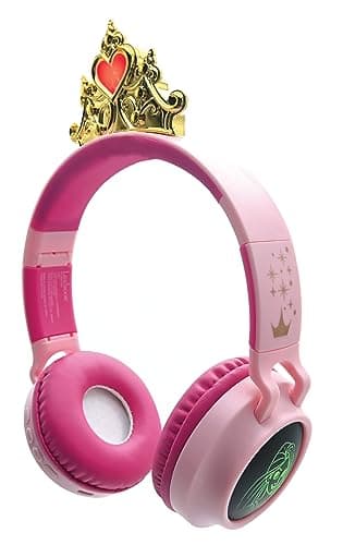 Image of LEXIBOOK, Disney Princesses, Wireless and wired 2-in-1 headset with Princess crown, sound limited to 85 dB, light effects, foldable, adjustable, rechargeable, HPBT015DP