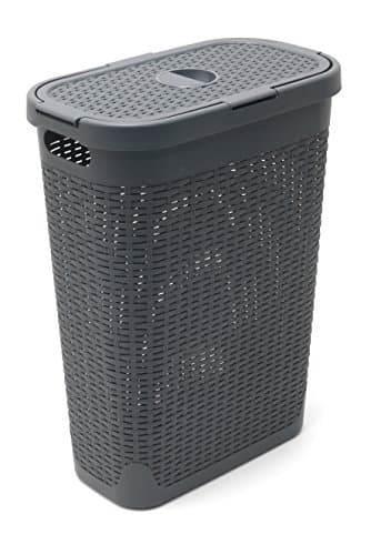Image of Addis Faux Rattan Slim Laundry Hamper, Charcoal, 40 Litre